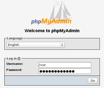 Écran de connexion de PphMyAdmin