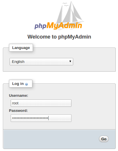 phpMyAdmin écran de connexion